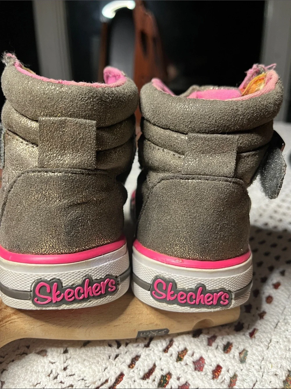 Sketchers hi top gold glitter jewel tiptoe rainbow zip velcro